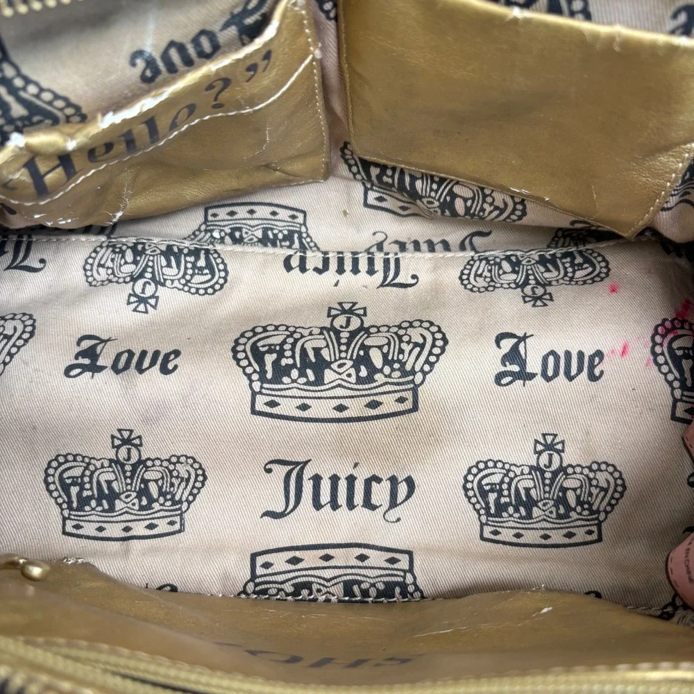 Juicy‎ Couture Royal Bowler Bag Brown Velour Y2K Crown Logo Gold Hardware  Fair